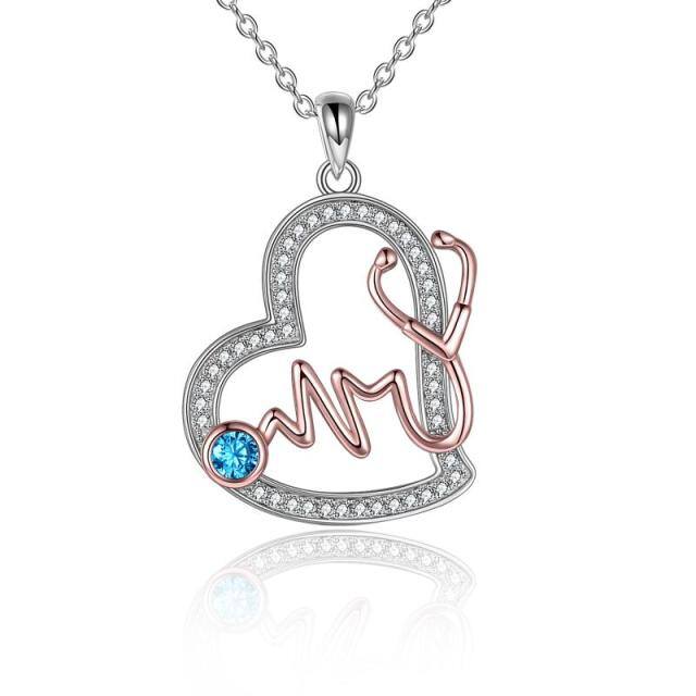 Sterling Silver Crystal Stethoscope Pendant Necklace-1