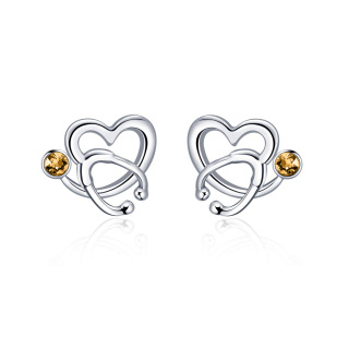 Sterling Silver Crystal Stethoscope Stud Earrings-1