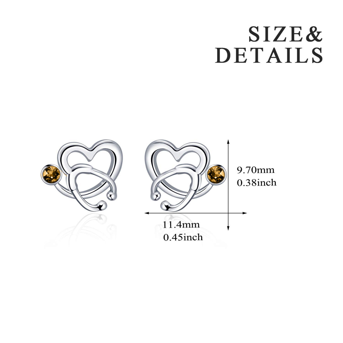 Sterling Silver Crystal Stethoscope Stud Earrings-4