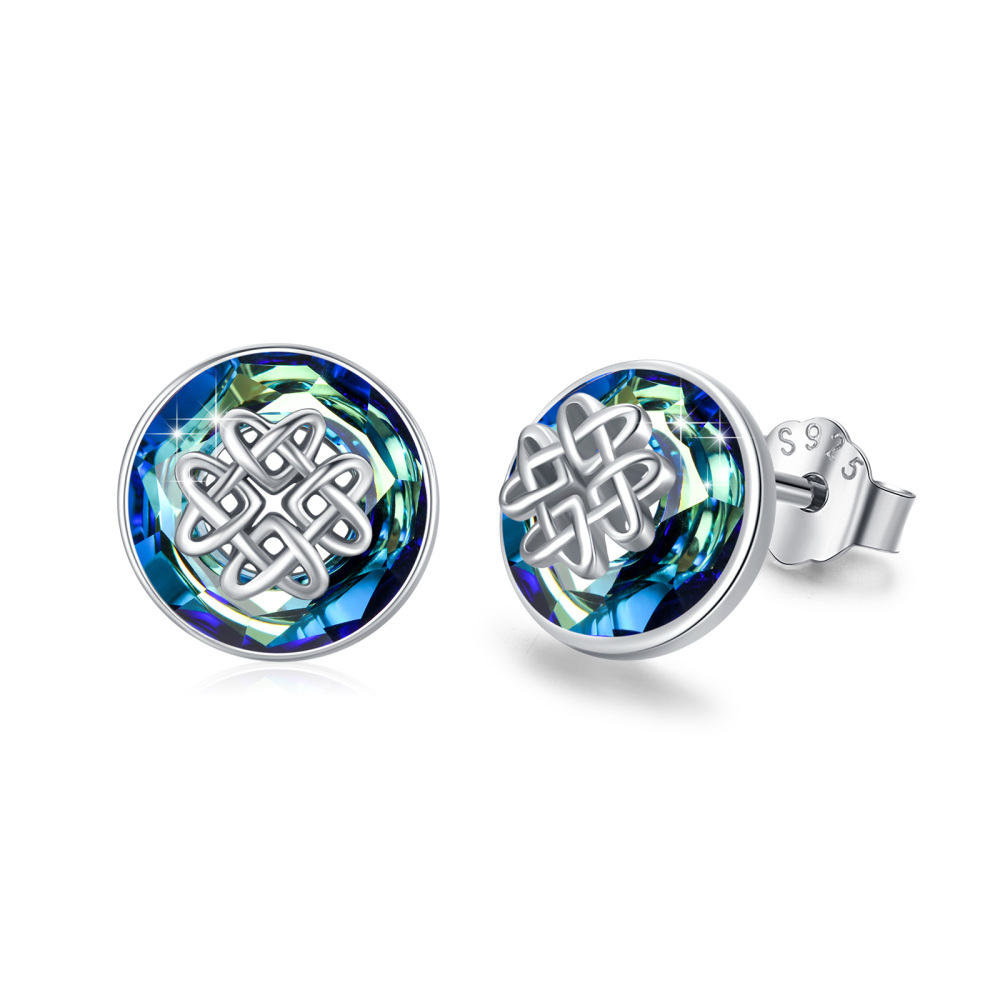 Sterling Silver Crystal Stud Earrings-1