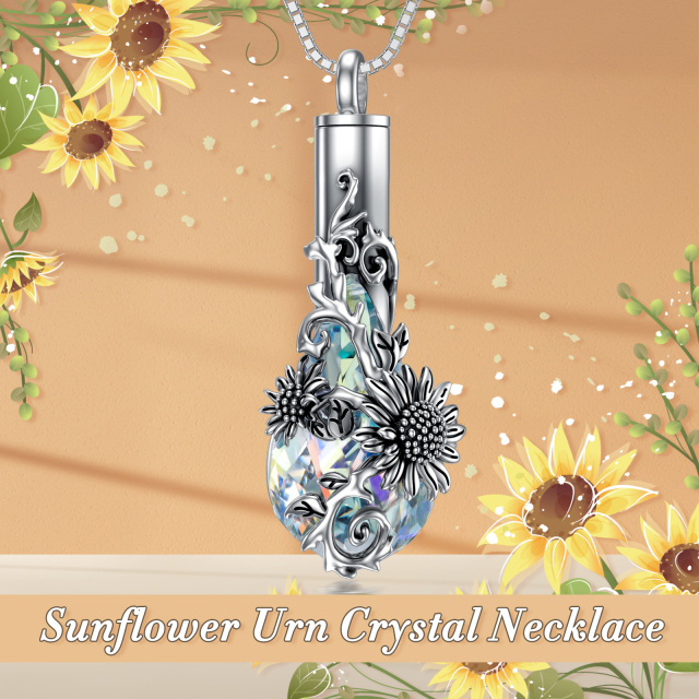 Sterling Silber Kristall Sonnenblume & Tropfen Form Urne Halskette-6