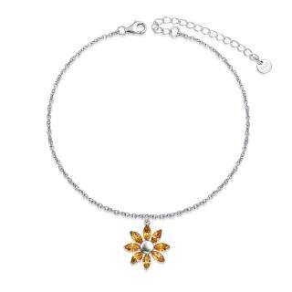 Sterling Silver Crystal Sunflower Single Layer Anklet-45