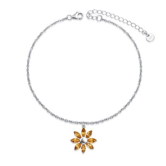 Bracelet de cheville en argent sterling en cristal Sunflower Single Layer