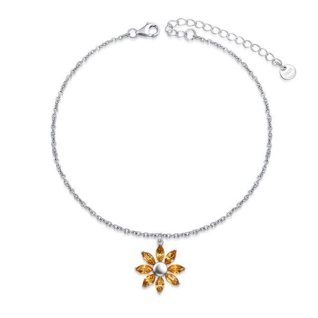 Sterling Silver Crystal Sunflower Single Layer Anklet-4