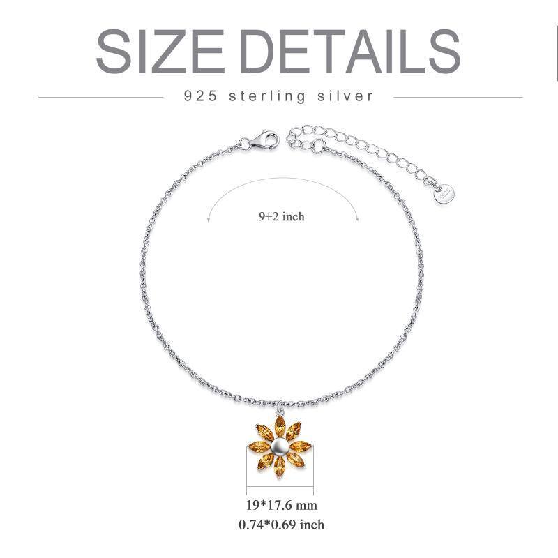 Sterling Silver Crystal Sunflower Single Layer Anklet-5