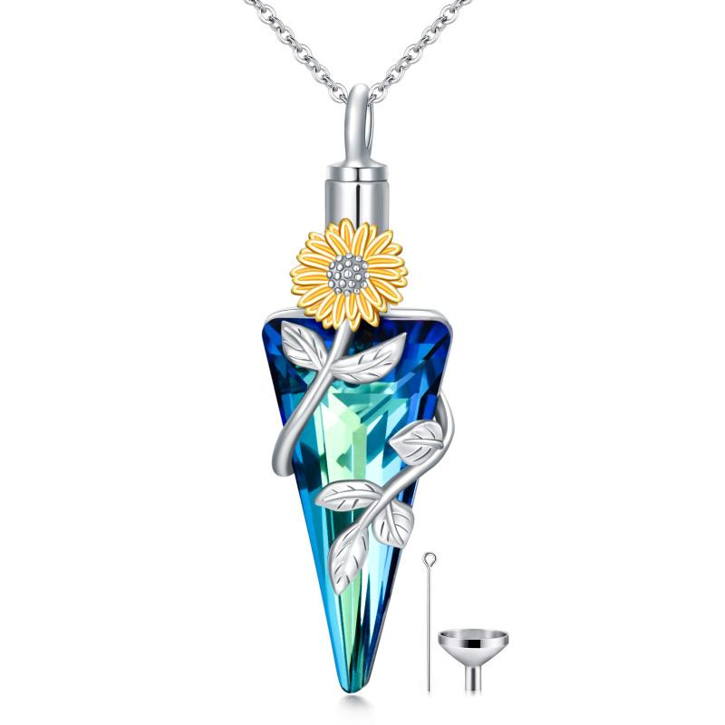 Sterling Silver Crystal Sunflower & Triangle Urn Necklace for Ashes-11