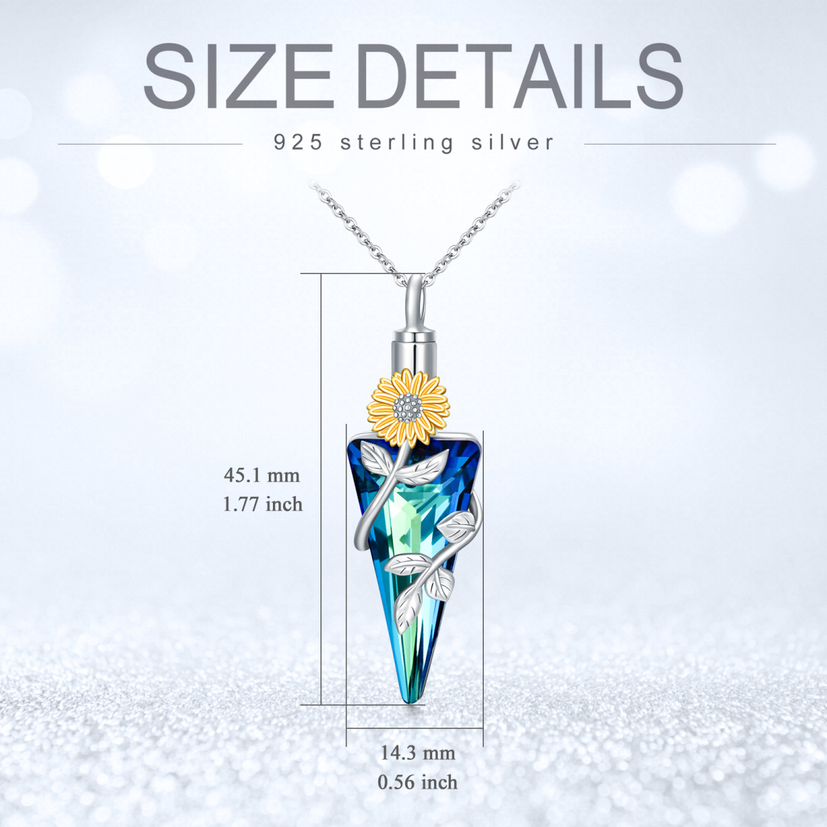 Sterling Silver Crystal Sunflower & Triangle Urn Necklace for Ashes-5