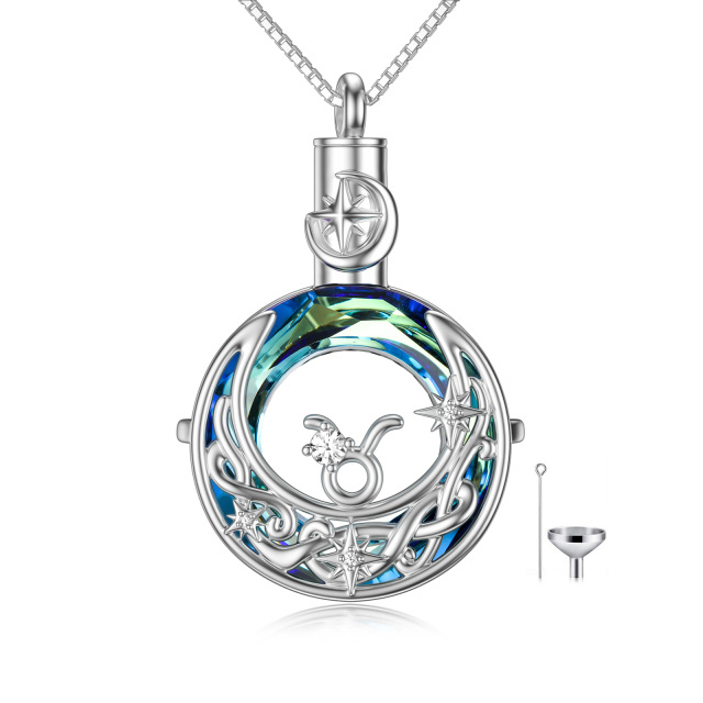 Sterling Silver Crystal Taurus & Celtic Knot & Moon Urn Necklace for Ashes-1