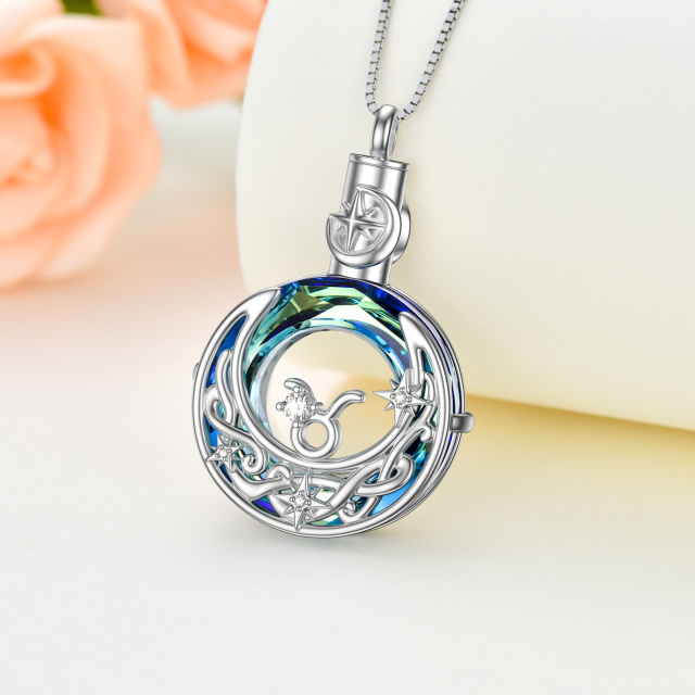 Sterling Silver Crystal Taurus & Celtic Knot & Moon Urn Necklace for Ashes-5