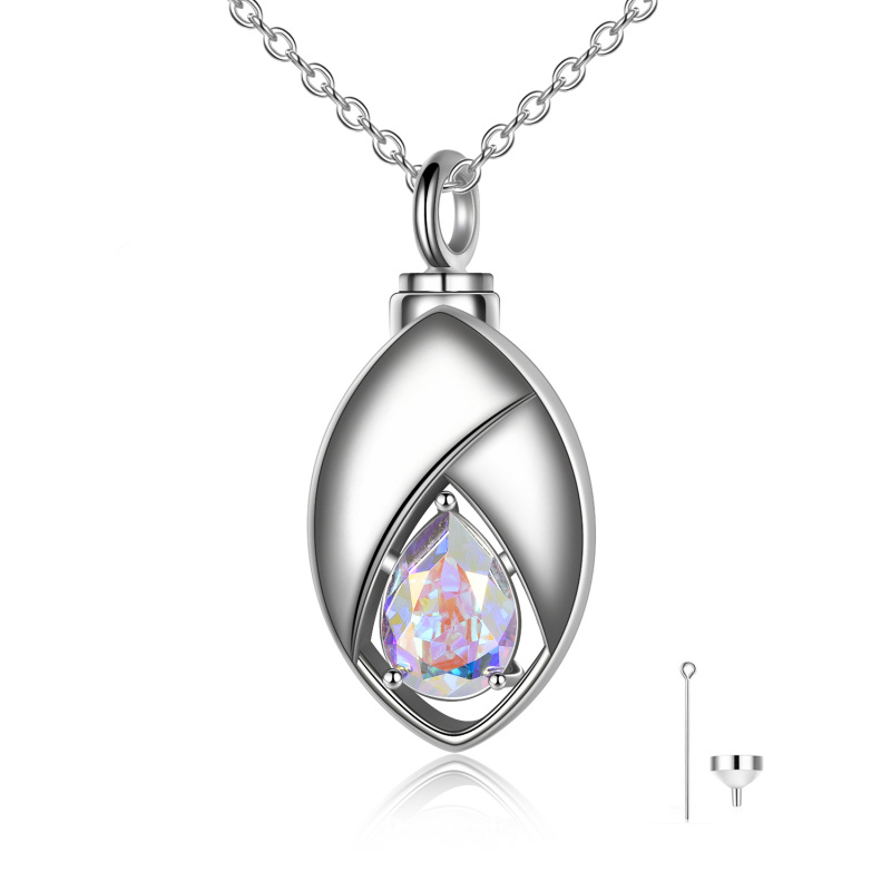 Sterling Silver Crystal Tear Drop Shape Urn Necklace for Ashes-18