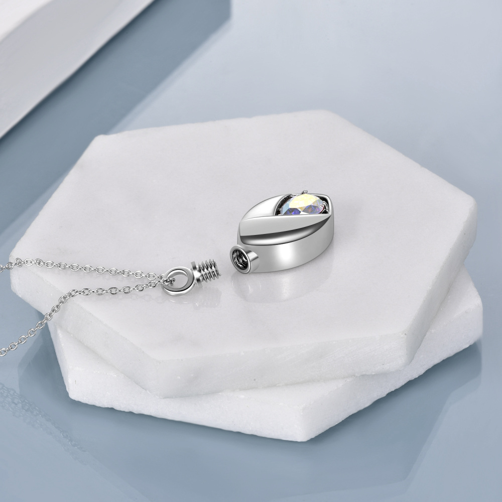 Sterling Silver Crystal Tear Drop Shape Urn Necklace for Ashes-4