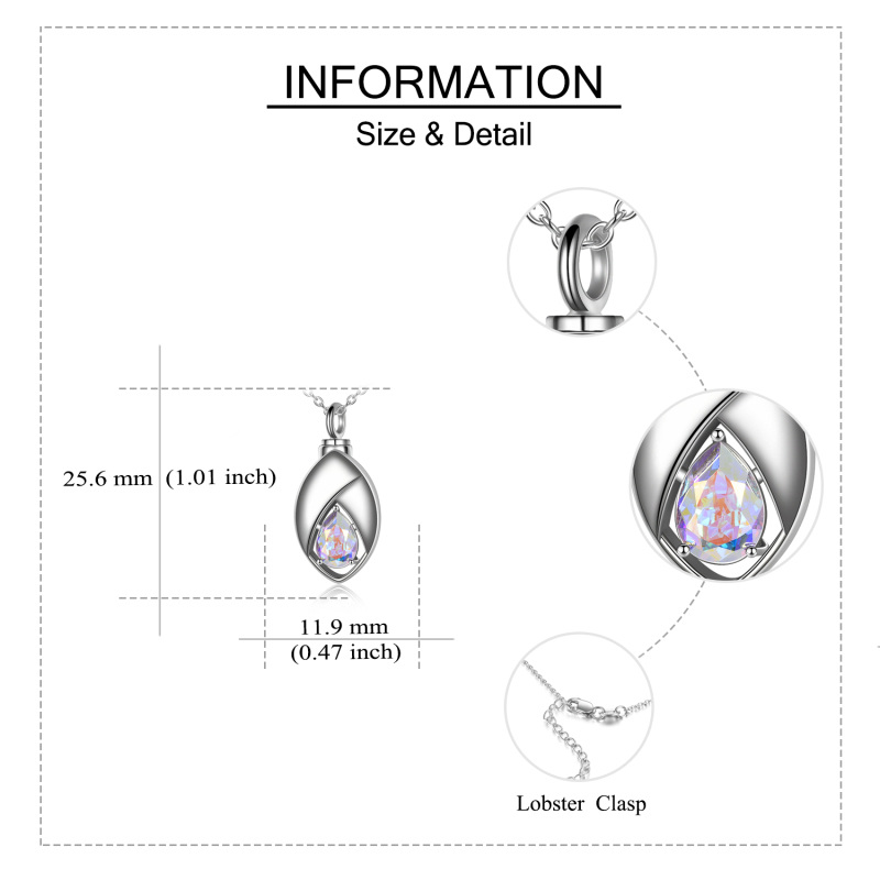 Sterling Silver Crystal Tear Drop Shape Urn Necklace for Ashes-5
