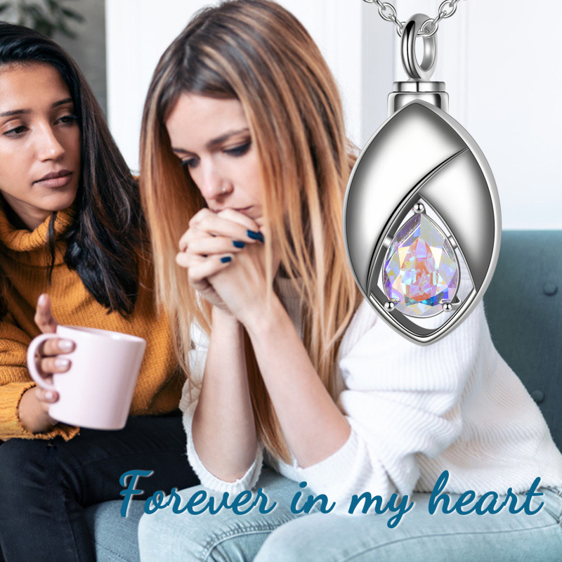 Sterling Silver Crystal Tear Drop Shape Urn Necklace for Ashes-6