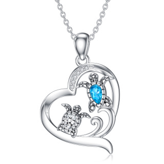 Sterling Silver Crystal Cubic Zirconia And Heart Topaz Sea Turtle Pendant Necklace For Women-12