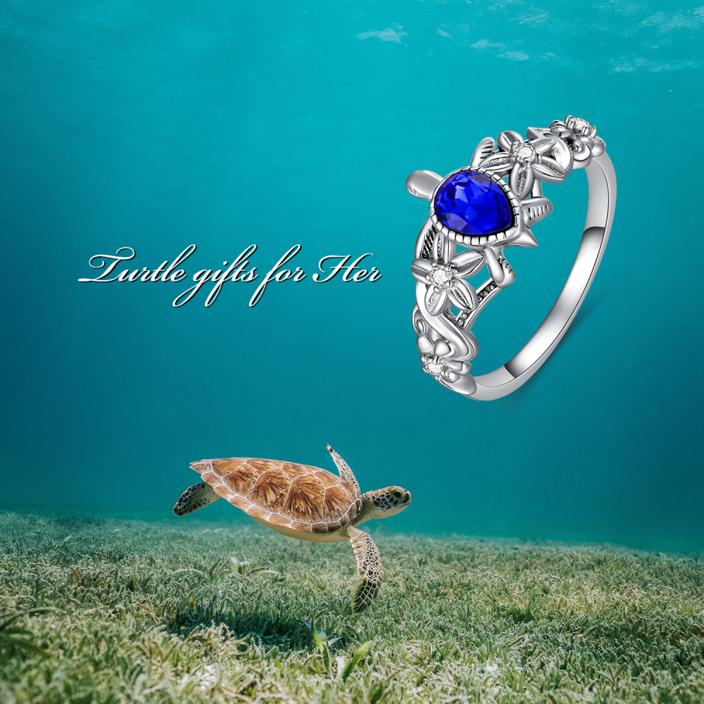 Sterling Silver Crystal Tortoise Ring-6
