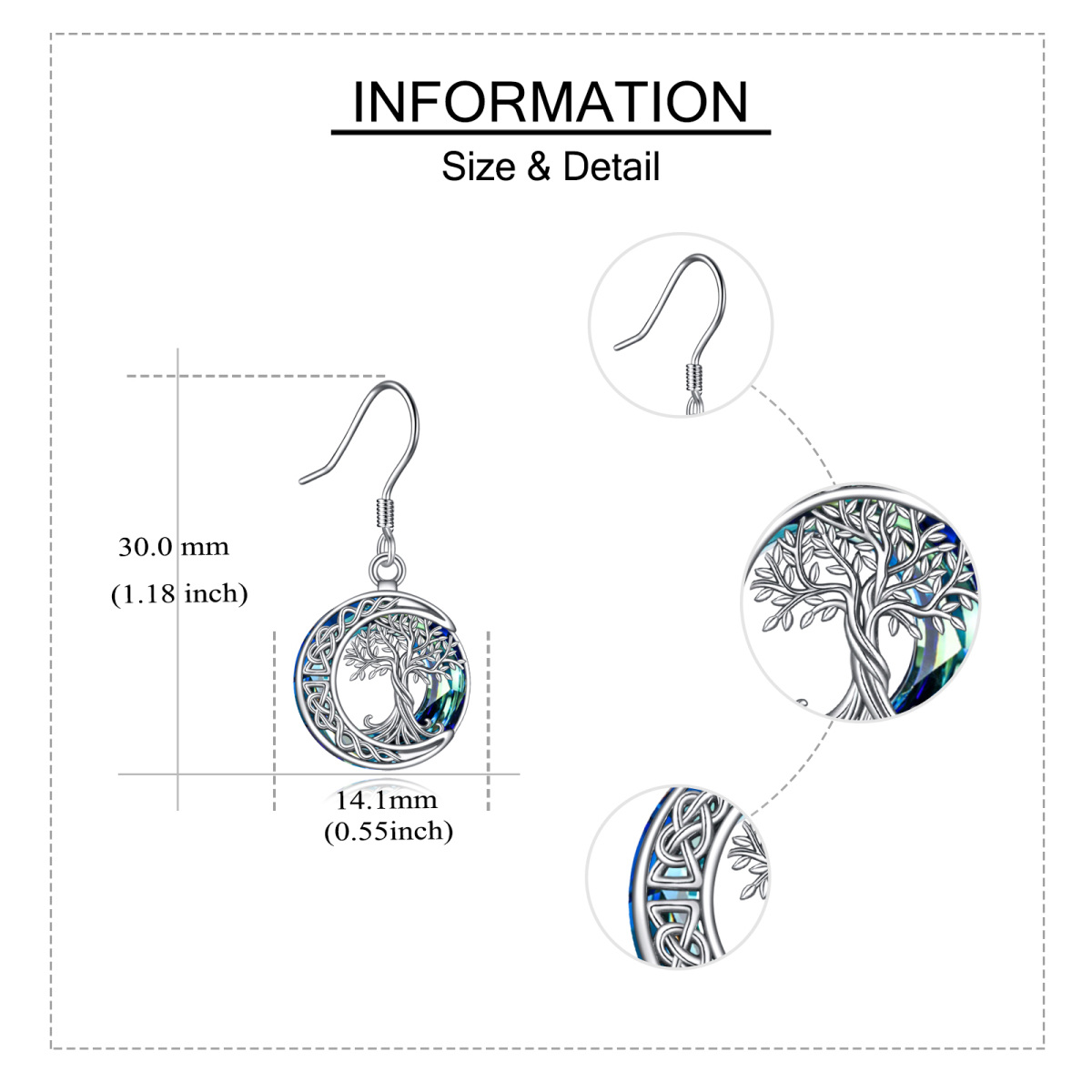 Boucles d'oreilles pendantes en argent sterling et cristal avec arbre de vie et nœud celtique-5