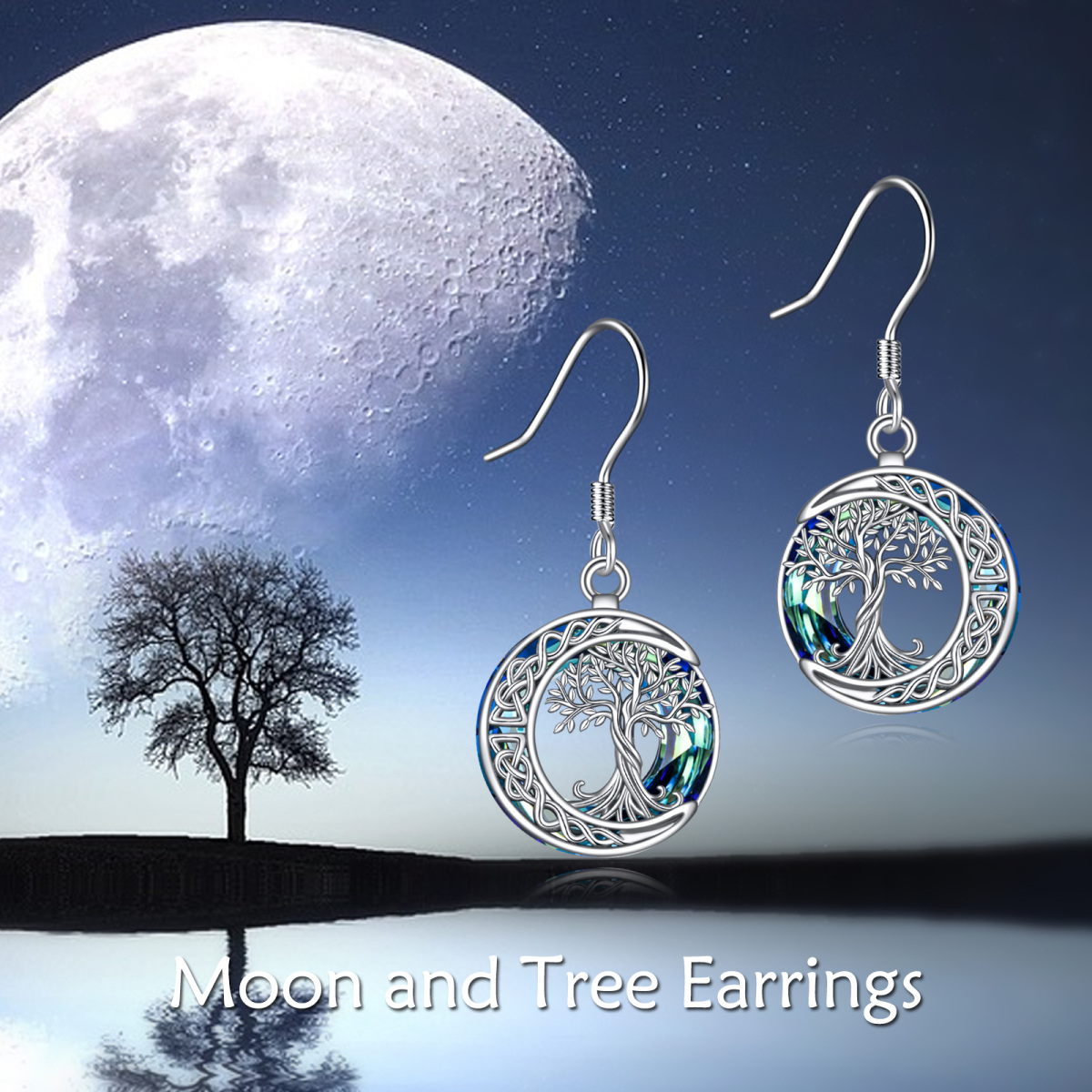 Boucles d'oreilles pendantes en argent sterling et cristal avec arbre de vie et nœud celtique-6