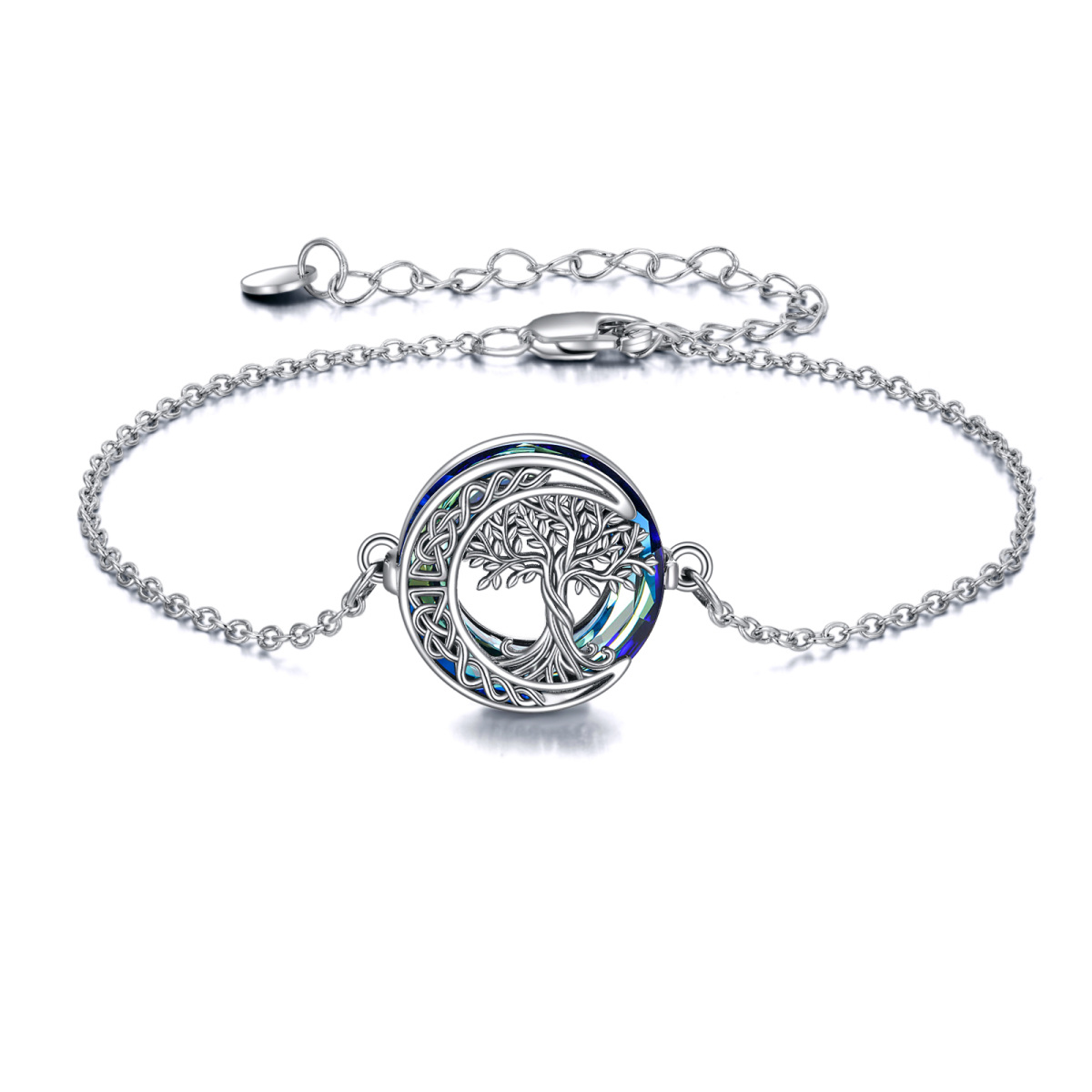 Bracelet rond en argent sterling avec pendentif arbre de vie et nœud celtique en forme de lune pour femme-1