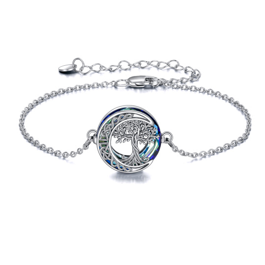 Sterlingsilber-Armband mit rundem Kristall-Baum des Lebens und keltischem Knoten-Mond-Anhänger für Damen