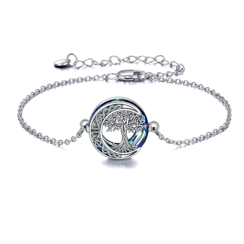 Sterling Silver Crystal Tree Of Life & Celtic Knot & Moon Pendant Bracelet