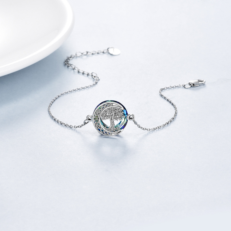 Sterling Silver Round Crystal Tree Of Life & Celtic Knot Moon Charm Bracelet For Women-3