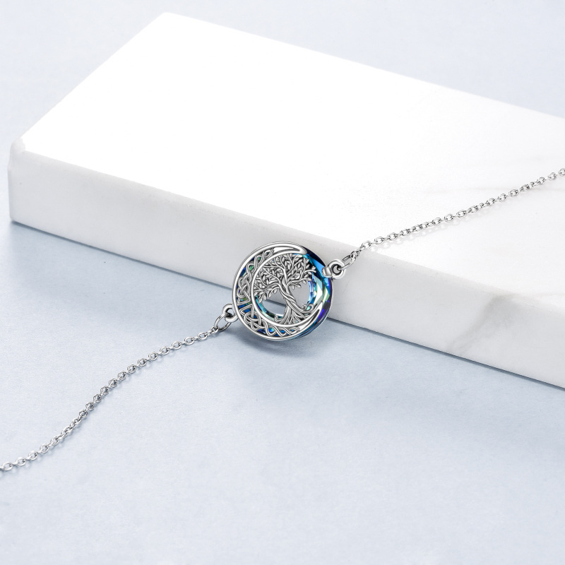 Sterling Silver Round Crystal Tree Of Life & Celtic Knot Moon Charm Bracelet For Women-4