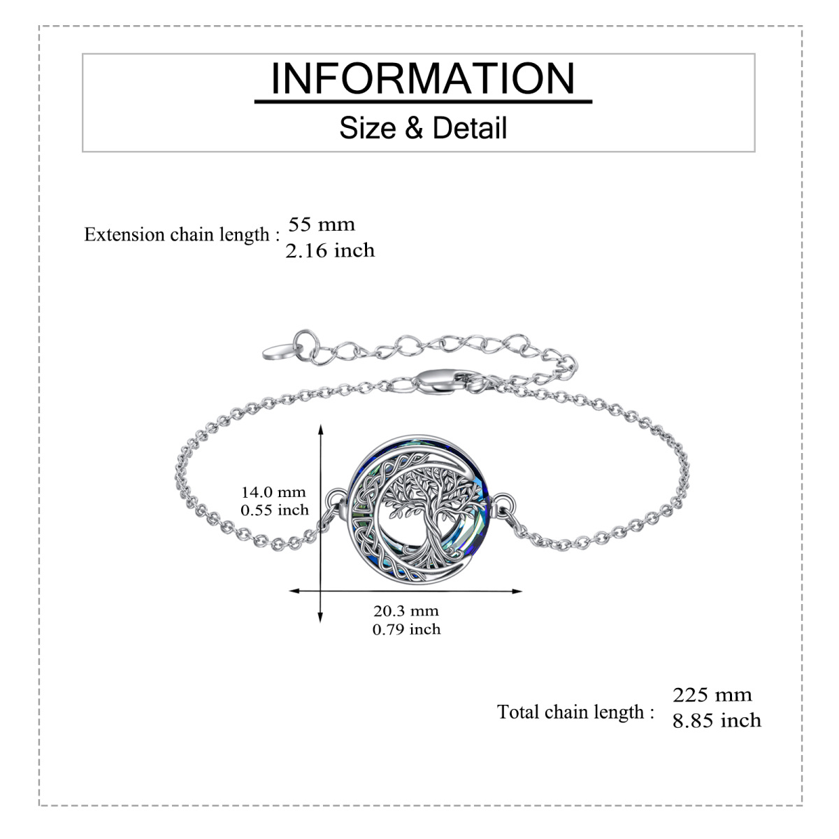 Bracelet rond en argent sterling avec pendentif arbre de vie et nœud celtique en forme de lune pour femme-5