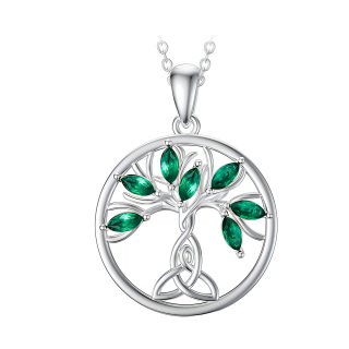 Sterling Silver Crystal Tree Of Life & Celtic Knot Pendant Necklace-41