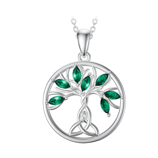 Sterling Silver Crystal Tree Of Life & Celtic Knot Pendant Necklace