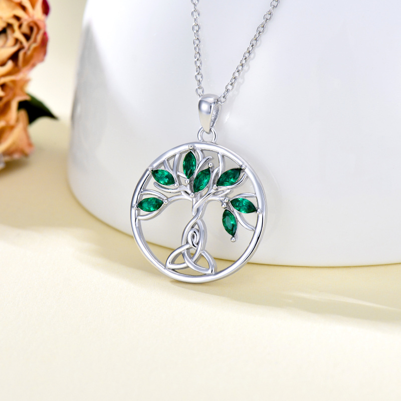 Sterling Silver Crystal Tree Of Life & Celtic Knot Pendant Necklace-4