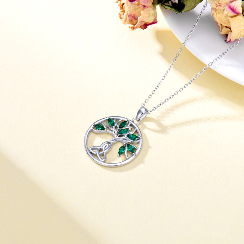 Sterling Silver Crystal Tree Of Life & Celtic Knot Pendant Necklace-5