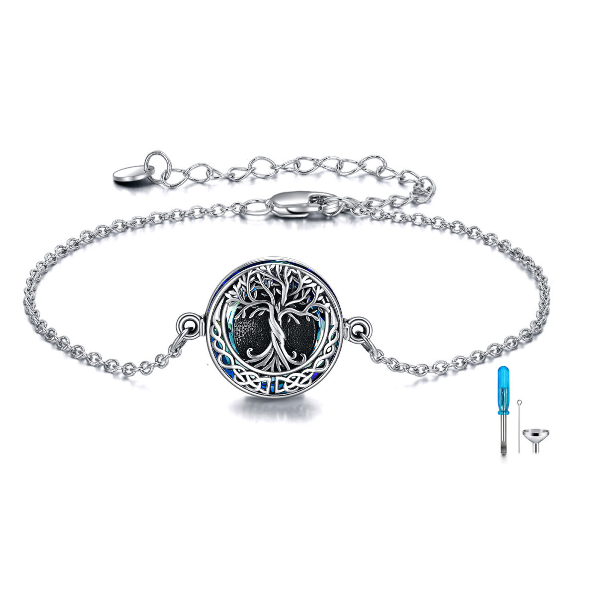 Pulseira de prata esterlina com cristal da árvore da vida e nó celta para urna de cinzas-1