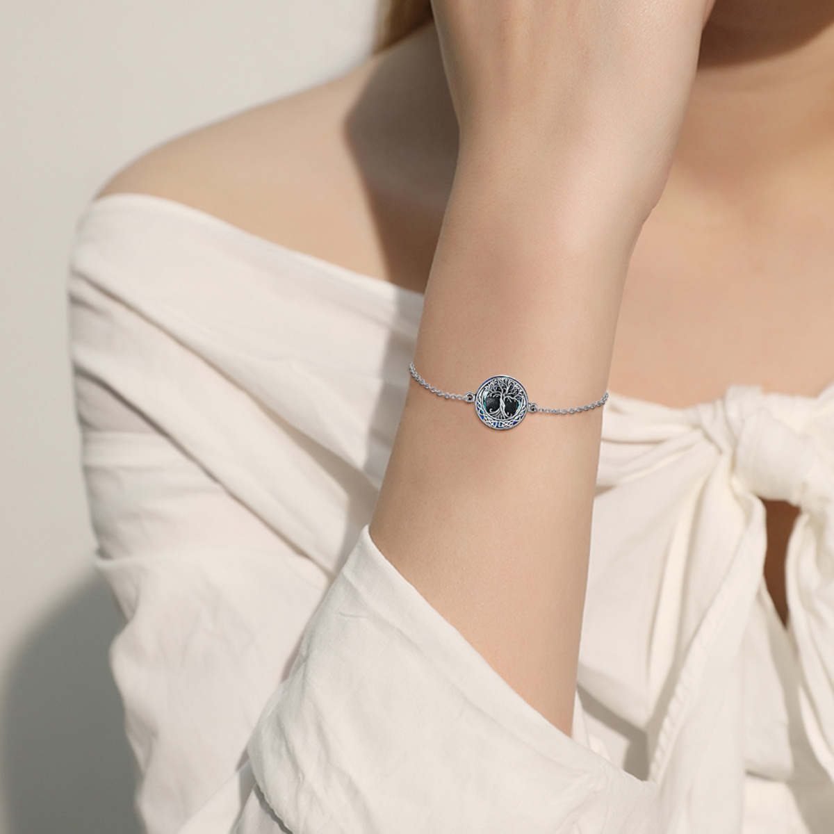 Sterling Silber Kristall Baum des Lebens & keltischen Knoten Urne Armband für Asche-2