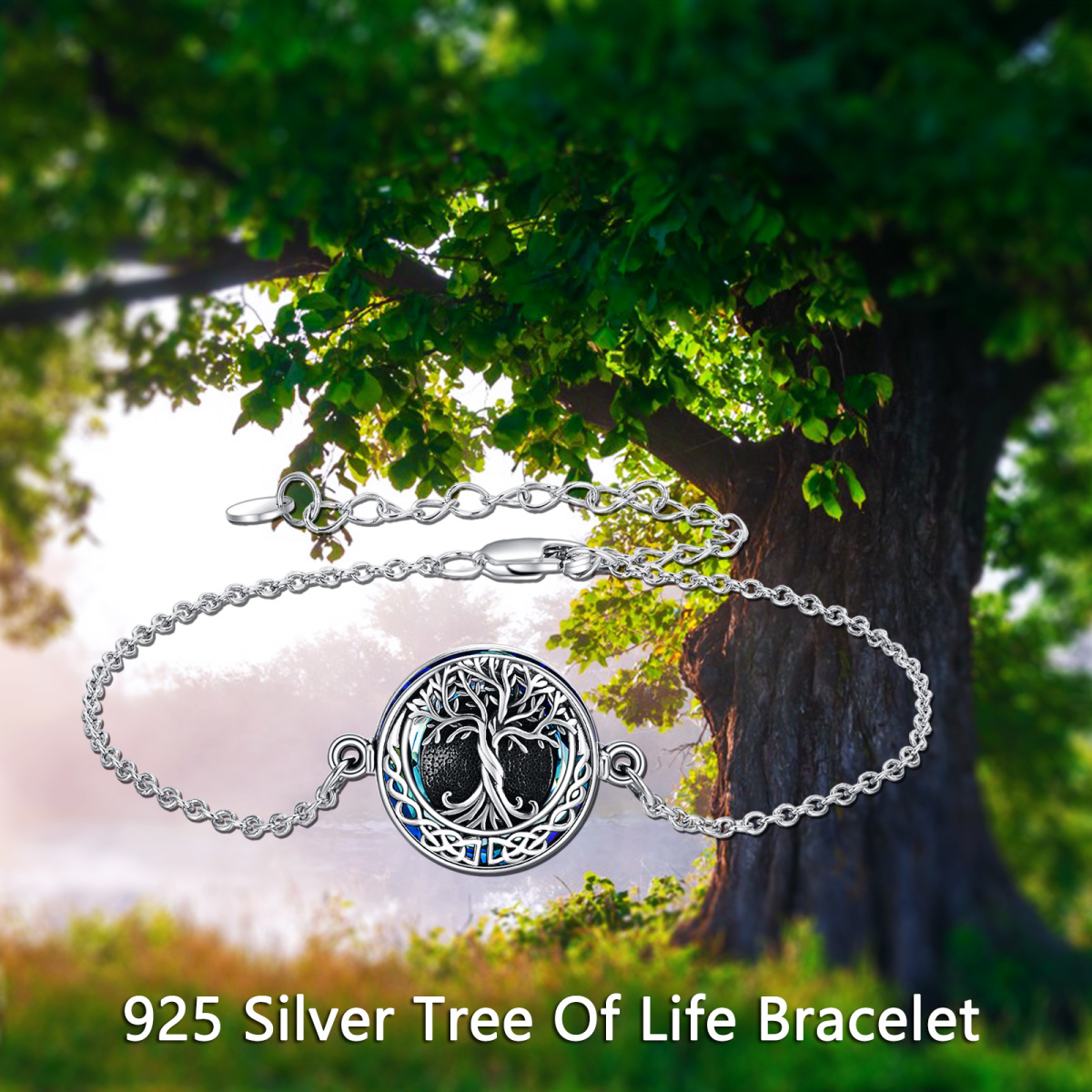 Bracciale per urne in argento sterling con albero della vita e nodo celtico per le ceneri-6