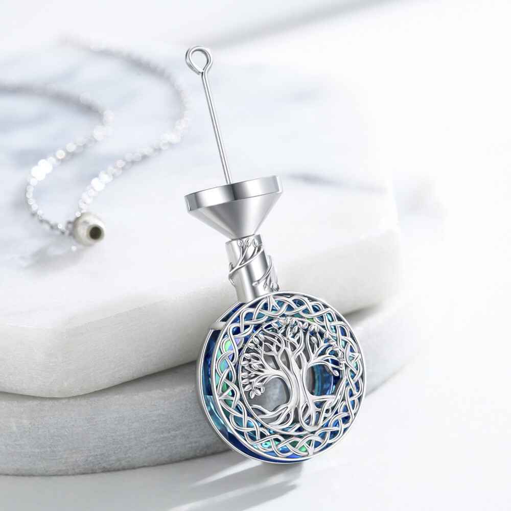 Sterling Silber Kristall Baum des Lebens & keltischen Knoten Urne Halskette für Asche-4