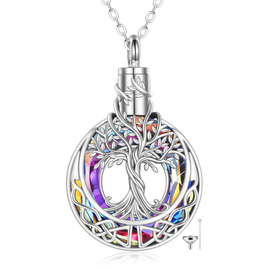 Collier d'urne pour cendres en argent sterling avec nœud celtique et arbre de vie en cristal