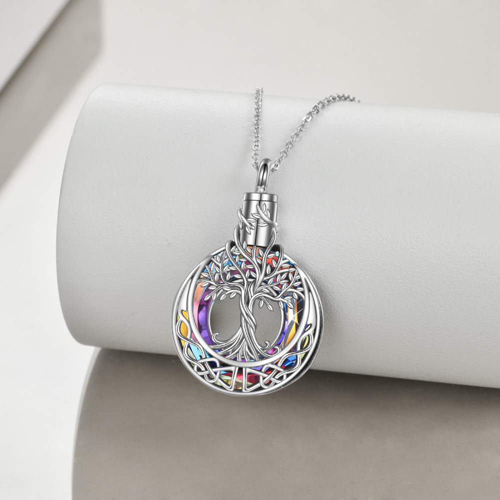 Sterling Silver Crystal Tree Of Life & Celtic Knot Urn Necklace for Ashes-3