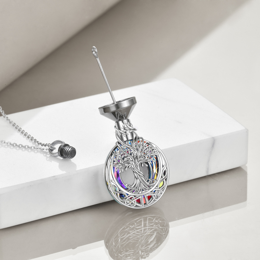 Sterling Silver Crystal Tree Of Life & Celtic Knot Urn Necklace for Ashes-4