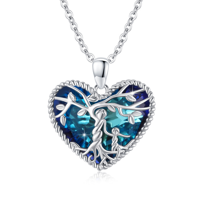 Sterling Silver Crystal Tree Of Life Heart Pendant Necklace-12