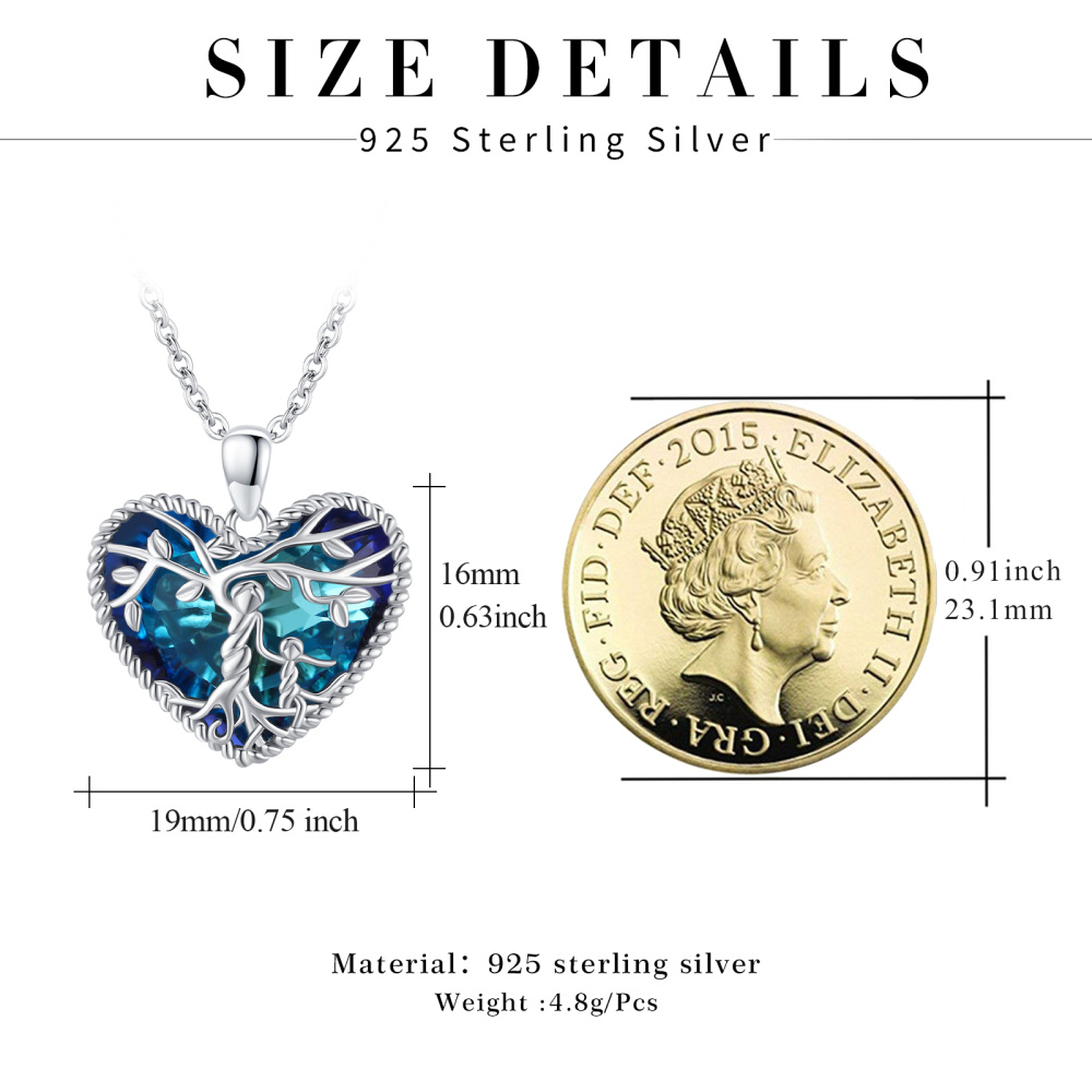 Sterling Silver Crystal Tree Of Life Heart Pendant Necklace-4