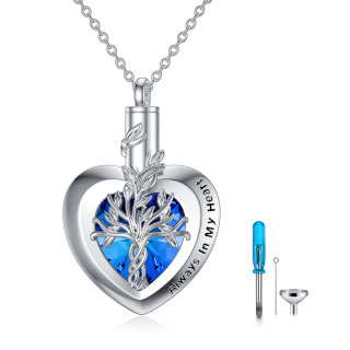 Sterling Silver Crystal Tree Of Life & Heart Urn Necklace for Ashes with Engraved Word-9