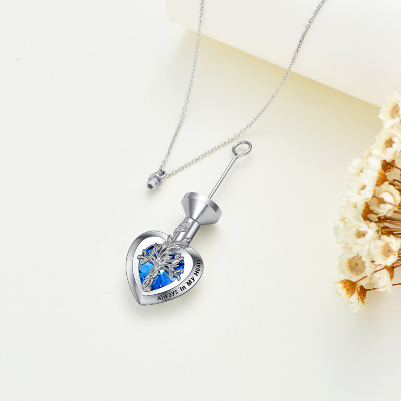 Sterling Silver Crystal Tree Of Life & Heart Urn Necklace for Ashes with Engraved Word-3
