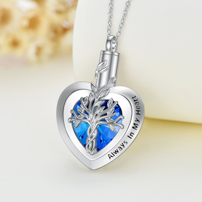 Sterling Silver Crystal Tree Of Life & Heart Urn Necklace for Ashes with Engraved Word-4