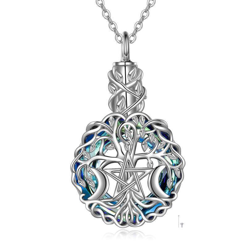 Collier d'urne pour cendres en argent sterling avec cristaux de l'arbre de vie de la déesse de la lune-1