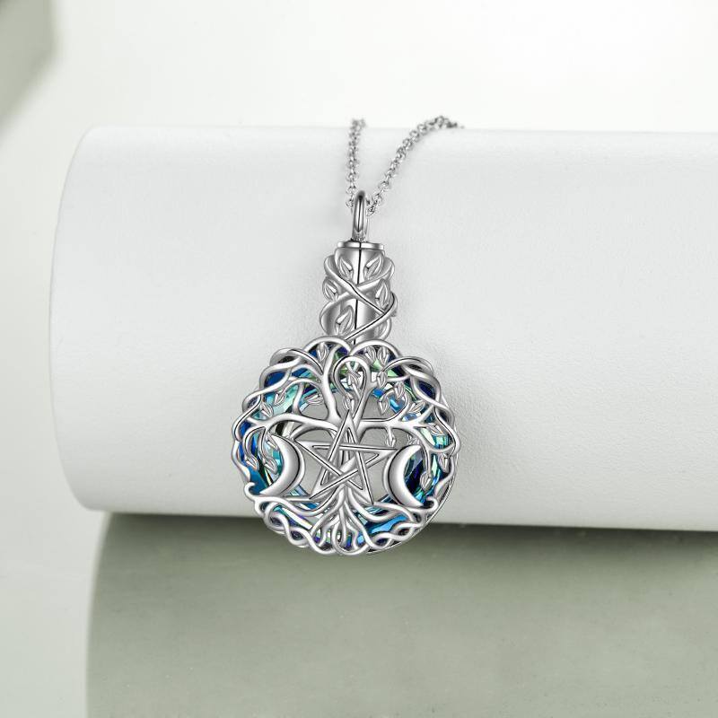 Collier d'urne pour cendres en argent sterling avec cristaux de l'arbre de vie de la déesse de la lune-3