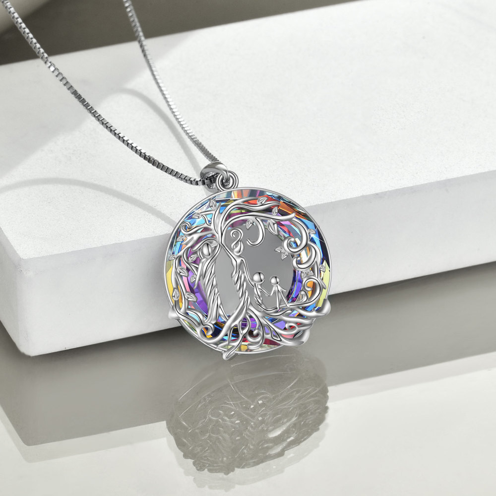 Halskette mit Anhänger „Baum des Lebens und Mutter und Tochter“ aus Sterlingsilber mit vulkanischem Kristall für Damen-3