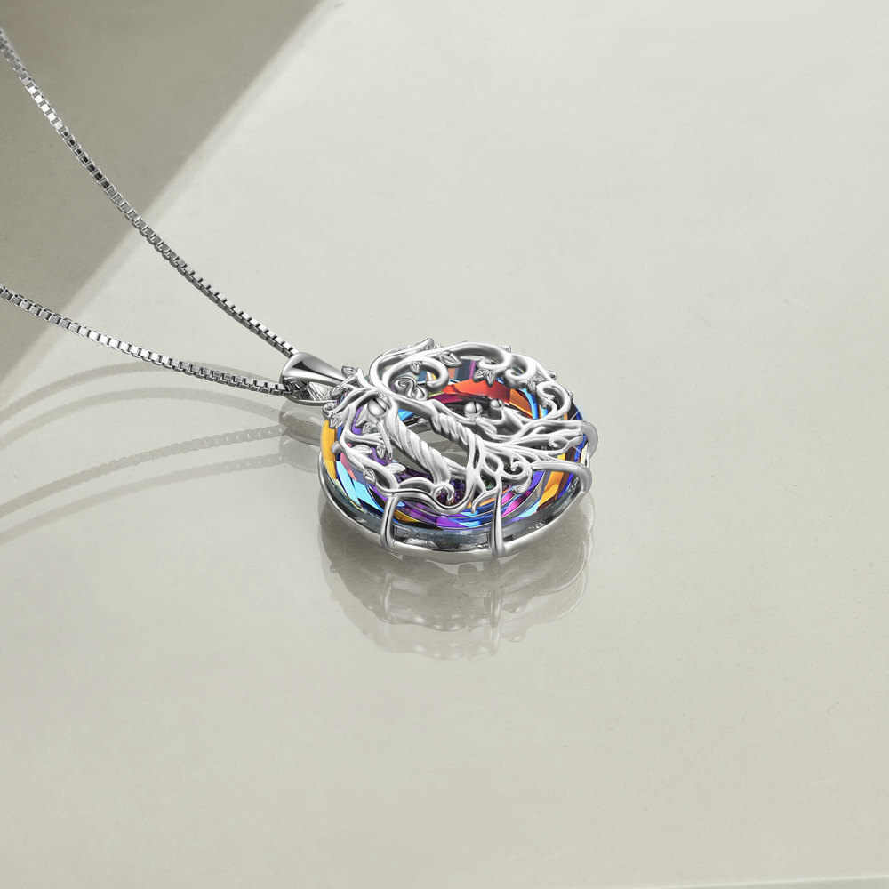 Halskette mit Anhänger „Baum des Lebens und Mutter und Tochter“ aus Sterlingsilber mit vulkanischem Kristall für Damen-4