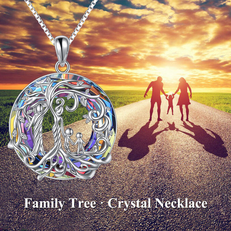 Sterling Silver Volcanic Crystal Tree Of Life & Mother & Daughter Pendant Necklace For Women-5