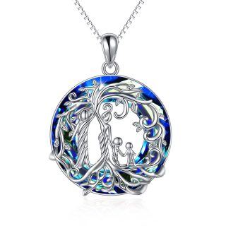Sterling Silver Blue Crystal Tree Of Life With Mother With Daughter Pendant Necklace For Women-12
