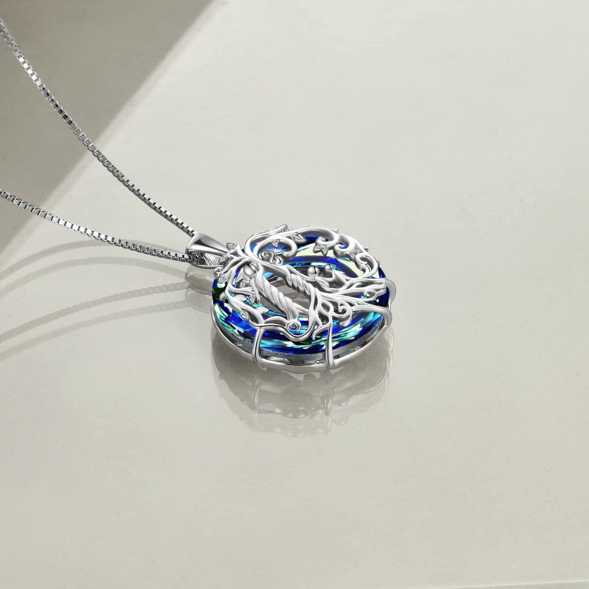 Collar con colgante de árbol de la vida con madre e hija de plata de ley con cristal azul para mujer-4